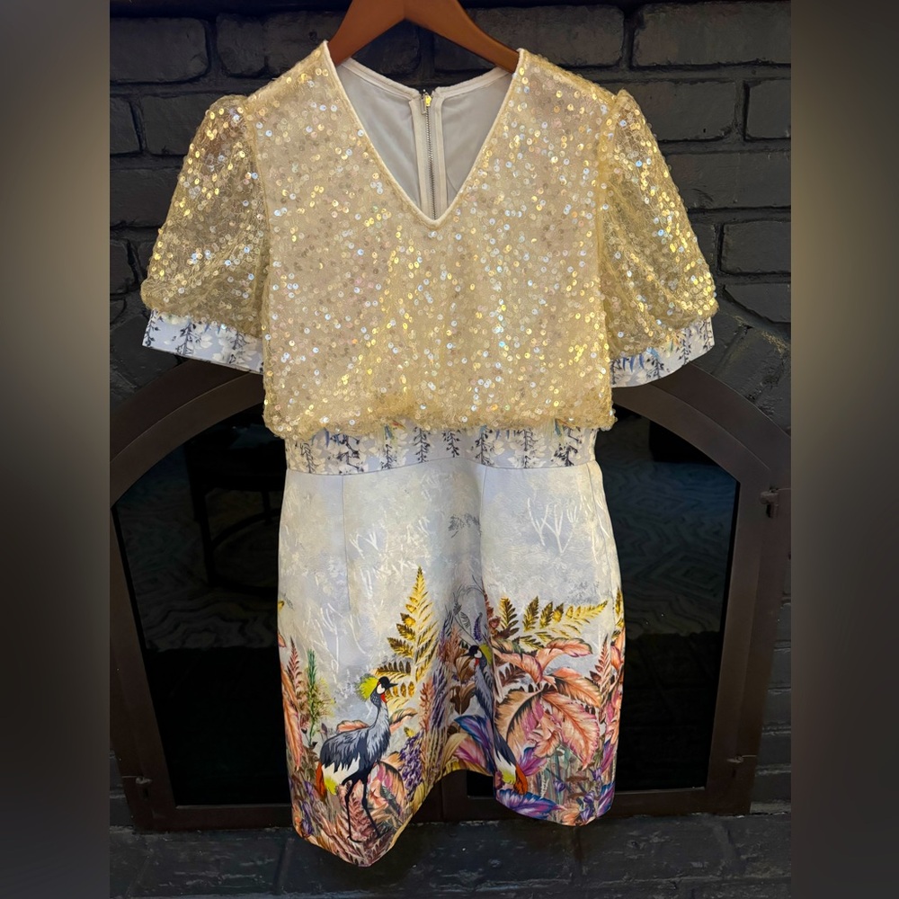 Unique Floral Bird Sequin Dress - Picture 3 of 9